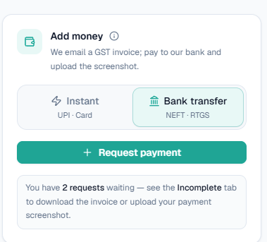Add money → Bank transfer
