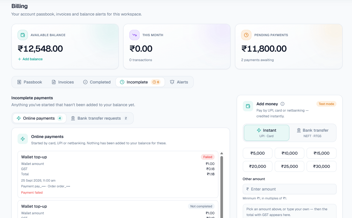 Incomplete payments