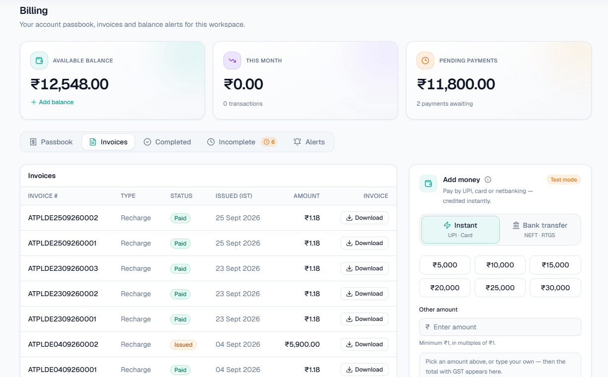 Billing → Invoices