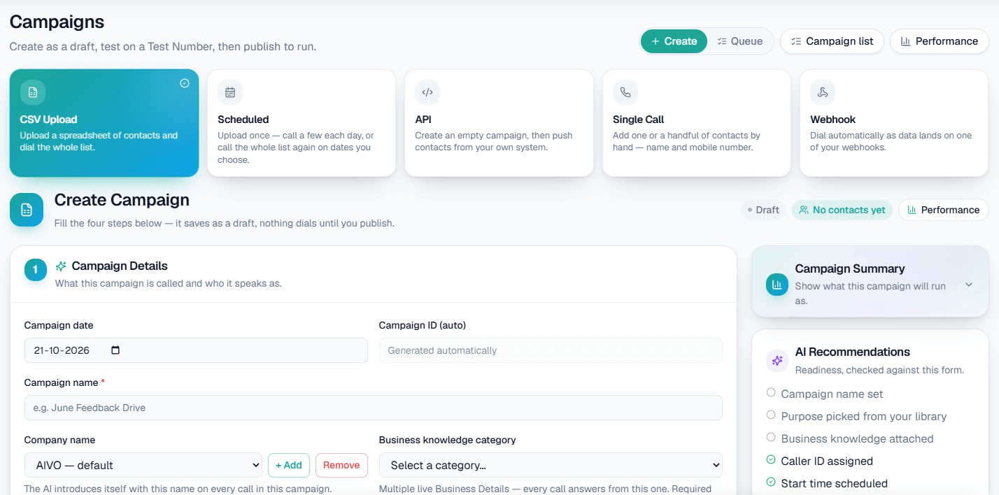 Campaigns → Create