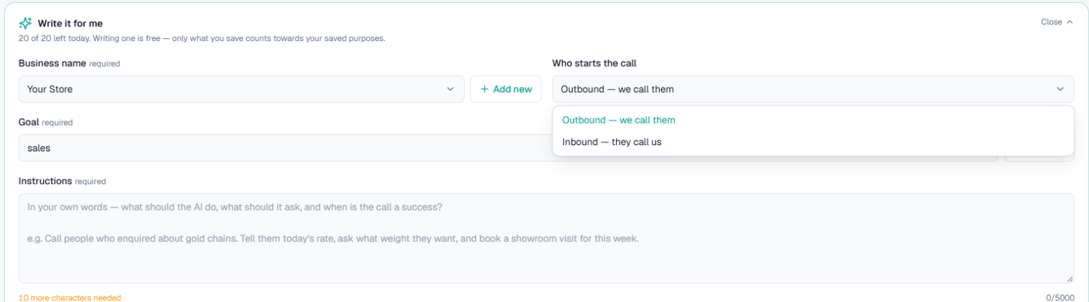 Who starts the call: Outbound or Inbound