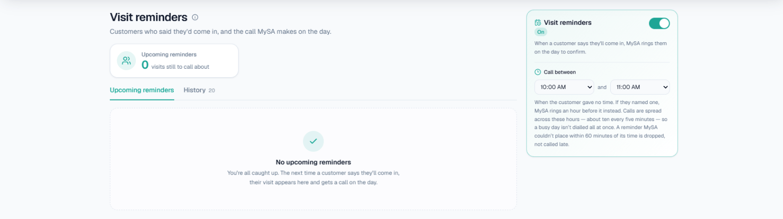 Calling → Visit reminders