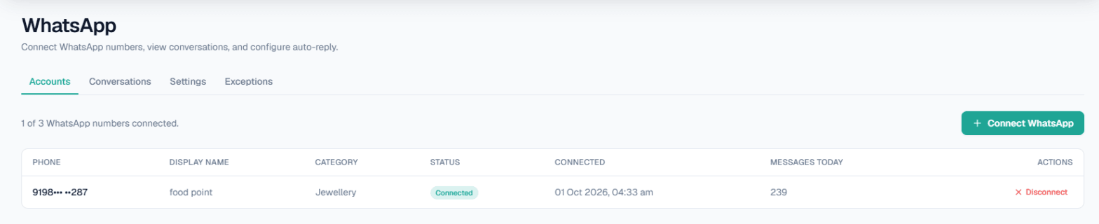 WhatsApp → Accounts